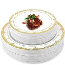 IUMÉ プラスチックプレート 100枚 ゴールド 高耐久プラスチックディナープレート 10.25インチ 使い捨てプラスチック食器プレートと7.5イン...