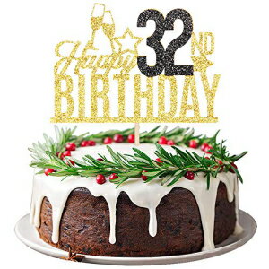 Birthday Queen Happy 32nd Birthday Cake Topper - Thirty two-year-old Cake Topper, 32nd Birthday Cake Decoration, 32nd Birthday Party Decoration (Gold and Black)
