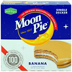 MoonPie シングル デッカー バナナ マシュマロ サンドイッチ - 2 オンス、12 カウント ボックス (8 箱パック、合計 96 カウント) | MoonPie バナナカバーグラハムクラッカー＆マシュマロパイ MoonPie Single Decker Banana Marshmallow Sandwich