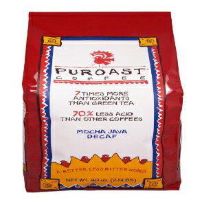 Puroast 低酸コーヒー モカ ジャワ ナチュラル デカフェ 全豆バッグ、2.5 ポンド Puroast Low Acid Coffee Mocha Java Natural Decaf Whole Bean Bag, 2.5 Pound