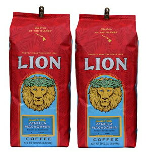 Lion Coffee, Vanilla Macadamia Flavor, Light Roast, Whole Bean, 24 Ounce Bag (Pack of Two)