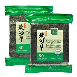 ONE ORGANIC 寿司海苔プレミアム焼き有機海苔 (50 枚) - 2 パック ONE ORGANIC Sushi Nori Premium Roasted Organic Seaweed (50 Full Sheets) - 2 Packs 1