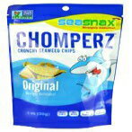 Seasnax Chomperz Crunchy オリジナル海藻チップス 1 オンス - 1 ケースあたり 8 個。 Seasnax Chomperz Crunchy Original Seaweed Chips, 1 Ounce - 8 per case.