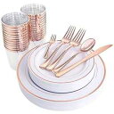 WDF 25Guest Disposable Rose Gold Plastic Dinnerware Set - Rose Gold Plates 25 Di...