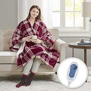 Comfort Spaces シェルパ電気毛布の肩と首のラップ、一致する靴下セット付き - 非常に柔