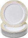 Dessert Plates, White/ Gold, Silver Spoons DISPOSABLE SIDE PLATES 20 pc Heavy Duty Plastic Dishes Elegant Fine China Look Mist White/Gold 7.5