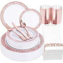 I00000 350 Pcs Rose Gold Disposable Plates Set Includes: 100 Rose Gold Plastic P...