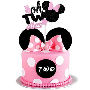 楽天GlomarketZoin Glitter Pink Minnie Inspired Twodels Cake Topper Girl Second Birthday Party Cake Table Decorations, Birthday Party Supplies （Balck and Pink）