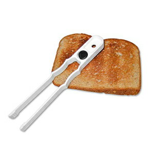 Gadjit Toaster Tong/Food Tong - Designed to Lift Hot Toast and Bagels out of the Toaster Safely, No More Burning your Fingers Sticks to Refrigerator or Toaster with Magnet in Handle (White)
