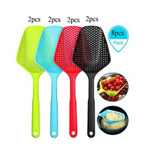 Simaer 8 Pieces Colander Scoop Food Drain Scoop Shovel Nylon Slotted Skimmer Strainer scoop with Handle for Kitchen Water Leaking Cooking Baking supplies