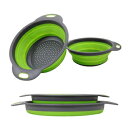 DADIWEY Silicone Collapsible Colander with handles, 2 Sets Kitchen Foldable Silicone Strainer Space-Saver Folding Strainer Colander for Pasta, Vegetables, Hot Water (Green)