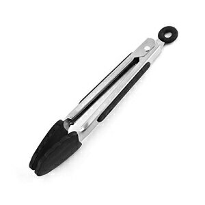 July miracle Barbecue Tongs Black Non Slip Handle Non Stick Silicone Locking Head Kitchen Tools for Cooking BBQ Serving, Salad, Ice, Oven