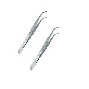 RESALET 8-Inch Stainless Steel Tweezers, Weak Magnetic Multipurpose Forceps with Curved Pointed Serrated Tip Knurled Handle for Craft Cooking Repairing and Beauty (2 Pack)