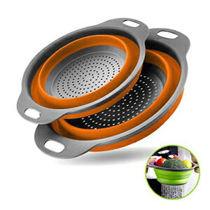 zoopod Collapsible Colanders with Handles with Extendable Handles Perfect for Draining Pasta Vegetable fruit 2 PC (Orange)