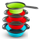 NIL Ausware Collapsible Colander Set of 4 Round Silicone Kitchen Strainer Set - BPA Free, Dishwasher Safe, Durable, Heat Resistant, Compact Design, Multipurpose Use for Draining and Washing With Handle