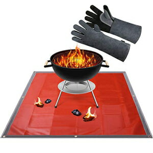 Patelai Ember Mat, Fire Pit Mat, Grill Mat with 16 Inch 932 Degree Fahrenheit Leather Forge Fire Resistant Gloves Protect You and Your Deck, Patio, Lawn or Campsite from Popping (Red,59 x 59 Inch)