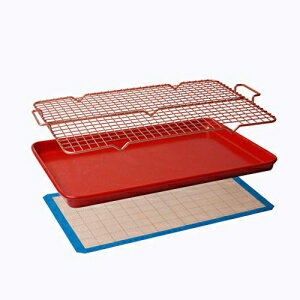 CasaWare 3pc Ultimate Commercial Weight 15 x 10 x 1-inch Cookie Sheet/Cooling Grid/Silicone Mat Bakeware Set (Red Granite)