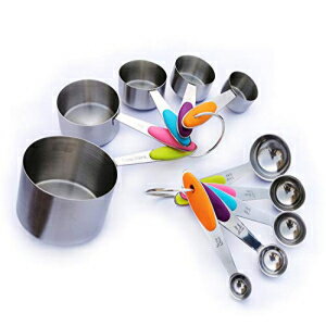 SZDPC 10 Piece Set Measuring Cups Spoons for Accurate Allocating Dry and Liquid Ingredients, Cooking Baking Measuring Tools, Stainless Steel Measuring Cups Spoons Set (Silver)