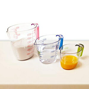 Generis Measuring Cup Set,3-Piece Angled Measuring Cups 200/400/900ML, Plastic Heat-resistant，Clear, TPR Insulated Handle