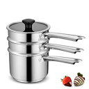 Mr.Right Mr. Right Double Boiler for Chocolate Melting, Stainless Steel Steamer Set with Glass Lid for Candle Making - Clear View while Cooking, Dishwasher Oven Safe 3 Qts 4 Pieces