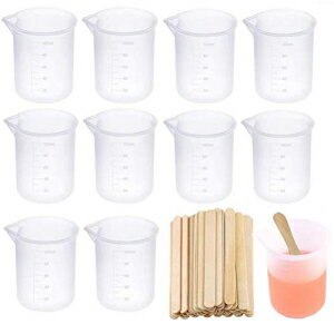 Ioffersuper Peerless 10Pcs Silicone Measuring Cups 100ML Resin Mixing Cups with 42Pcs Wooden Stirring Sticks for DIY Epoxy Resin Craft Glue Tools Cups Handmade Projects Casting Decor Supplies