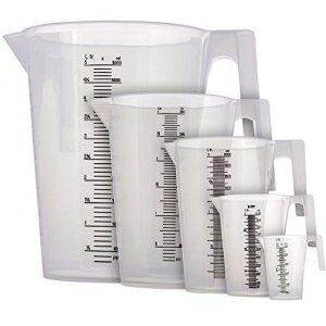 TCP Global 5 Piece Set of Plastic Graduated Measuring and Mixing Pitchers - 500, 1000, 2000, 3000, 5000 ml Sizes - Pouring Cups, Measure & Mix Paint, Resin, Epoxy, Kitchen Cooking Baking Ingredients