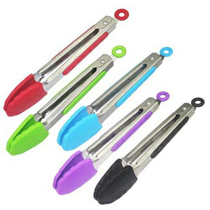 Chistepper 5 Pieces Stainless Steel Tongs Small Kitchen Tongs 7 Inches Serving Cooking Tongs for Salad Frying Grilling Kitchen