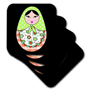 3dRose cst_58636_1 Cute Russian Matryoshka Nesting Doll Black Hair-Warm Colors Black-Soft Coasters, Set of 4