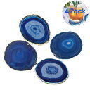 AMOYSTONE Blue Agate Coaster Cup Mat Dyed Sliced Agate Beverage Coasters Small for Drinks Gift Set of 4 Plates Blue 3-3.5