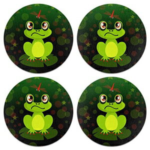 CARIBOU Coasters , Frog And Dragonfly Green Design Absorbent ROUND Fabric Felt Neoprene Coasters for Drinks, 4pcs Set