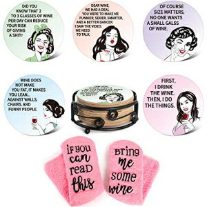 MASGALACC 10 Funny Coasters for Drinks with Holder and Wine Socks Gift Set - Housewarming Gifts Birthday Gifts for Women Wine Lovers New Home Apartment Decor in 5 Sayings