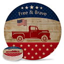 Fantasy Staring Drink Coasters Absorbent Natural Ceramic Stone Bar Coasters Fourth of July Independence Day Rustic Red Truck Cup Mat with Cork Backing, Housewarming Gifts for Home Kitchen Decorations- Set of 4