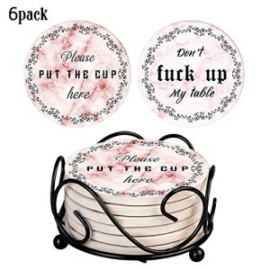 Imiao Funny Coasters for Drinks with Holder,Marble Design Natural Cork Coasters, 4 inches Set of 6,Marble Design,House Warming Presents, Wedding, Living Room Decorations, Cool Gift Ideas (Pink marble)