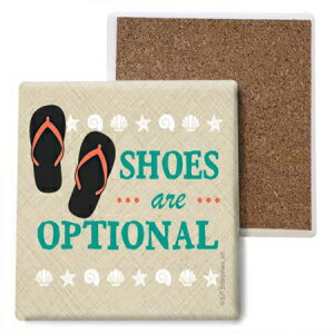 SJT ENTERPRISES, INC. Shoes are Optional - Orange & Black Flip Flops Image / Beach Themed 4-Pack of 4 Absorbent Stone Coasters (SJT04925)