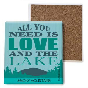 SJT ENTERPRISES, INC. All You Need is Love the Lake (Mountain Lake image) / Cabin/Lake Themed 4-pack of 4 Absorbent Stone Coasters (SJT04936)