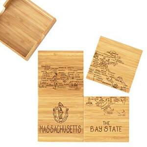 Totally Bamboo Massachusetts State Puzzle 4 Piece Bamboo Coaster Set with Case