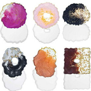IHUIXINHE Resin Coaster Molds, Silicone Wave Casting Molds, Hollow Agate Coaster Epoxy Molds for Coaster, Making Faux Agate Slices, Home Decoration, Cement, Soap, Bowl Mat (6 Pack)