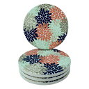 Deco4URLife Set of 4 Absorbent Round Coasters for Drinks 4 - Ceramic Stone Cup Mat Water Absorb Spill Coaster with Non-Slip Cork Base for Mugs and Cups - Flower Burst Petals Floral Pattern Navy Coral Mint Gray