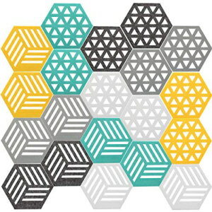 BUENNUS 20Pcs BUENUS Soft Felt Coasters for Drinks Cups Round Disk and More, 5 Colors Hexagon Absorbent Coasters for Glass/Marble/Stone/Wooden Table Desk Grey White Green Yellow Drinks Pads Cup Mat