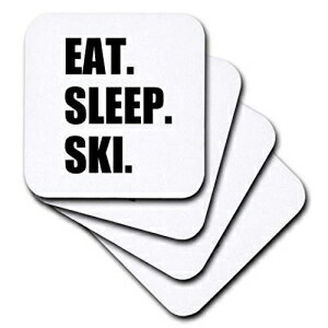 3dRose CST_180441_3 Eat Sleep Ski Skiing Enthusiast Passionate Skier Sport Black Text Ceramic Tile Coasters, Set of 4