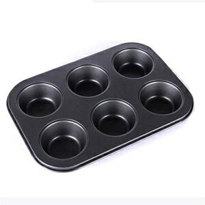 Kslong Cupcake Pan Non-Stick Muffin Pan 6 Cups Carbon Steel Baking Pans 26.5cm x 18.5cm x2.8cm (Black)