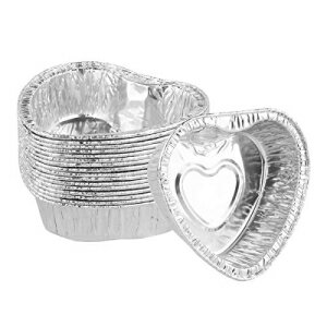 CHICTRY 60Pcs Heart Shaped Muffin Cupcake Ramekin Disposable Aluminum Foil Mini Pudding Cups Cake Dessert Quiche Tarts Baking Tin Pans Silver One Size