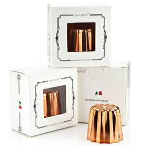 CHEFMADE Copper Canele Mold Set, 2-Inch 4Pcs Non-Stick Canele Muffin Cup,Tinned Interior Made In Italy