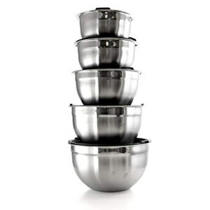 メガシェフスタッカブルミキシングボウルセット蓋付き 5ピースアソートサイズ シルバークローム Megachef Stackable Mixing Bowl Set with Lids, 5 Piece Assorted Size, Silver Chrome