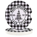 Litter Star Absorbent Car Coasters for Cup Holders Set of 2, Farm Fresh Christmas Tree 2.56inch Ceramic Stone Drink Coaster Car Accessories for Women Men, White Black Grid