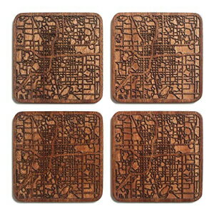 O3 Design Studio Orlando,FL Map Coaster, Set of 4, Sapele Wooden Coaster with city map, Multiple city optional, Handmade