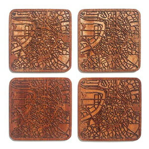 O3 Design Studio Antwerp Map Coaster, Set of 4, Sapele Wooden Coaster with city map, Multiple city optional, Handmade