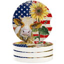 Litter Star Absorbent Car Coasters for Cup Holders Set of 4PCS Farm Animal Cattle Sunflower, 2.56inch Ceramic Stone Drink Coaster Car Accessories for Women Men, Retro American Flag