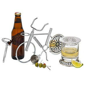 ゴディンガー自転車バーウェアバーツールセット-ジガー、コークスクリュー、栓抜き、コースター、ストレーナー、ピックが含まれています Godinger Bicycle Barware Bar Tool Set - Includes Jigger, Corkscrew, Bottle Opener, Coasters, Strainer, Pick