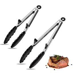 Tongs for Cooking, McoMce 2 Pack Kitchen Tongs, Stainless Steel Tongs with Exquisite Pull Switch and Premium Silicone - 9" and 12", Durable and Stable Cooking Tongs for BBQ, Steak, Noodles, Salad